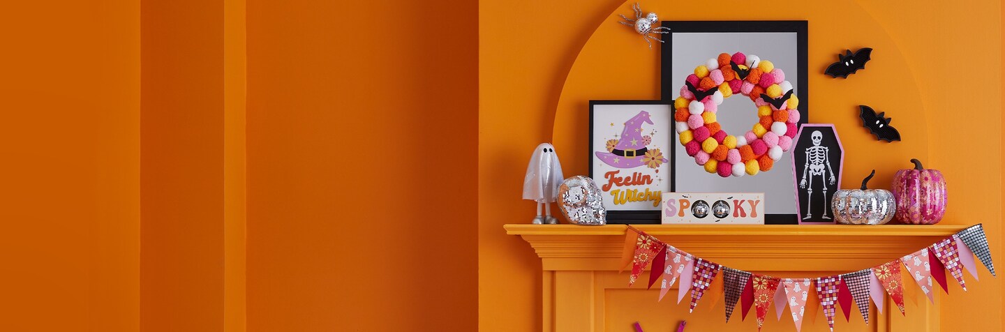 orange and pink halloween decor