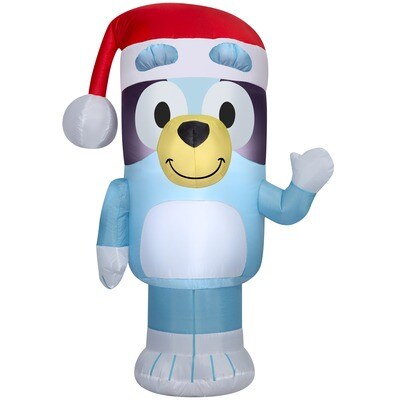 Bluey inflatable with a christmas hat