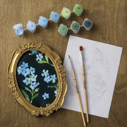 Blue flower painting with gold frame