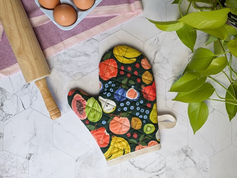 fruit print oven mitt