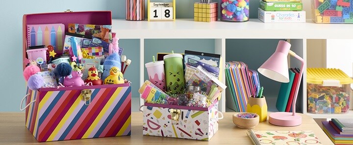 Various toys in a bucket
