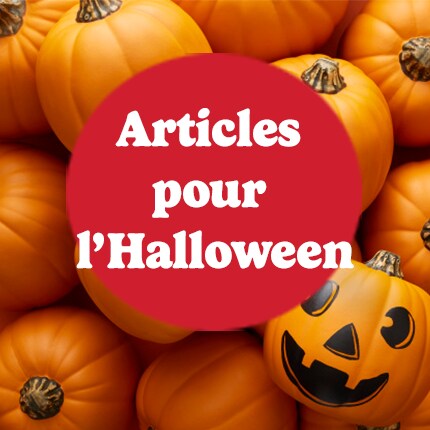 Halloween en texte blanc dans un cercle rouge sur des citrouilles et un visage de jack-o'-lantern.