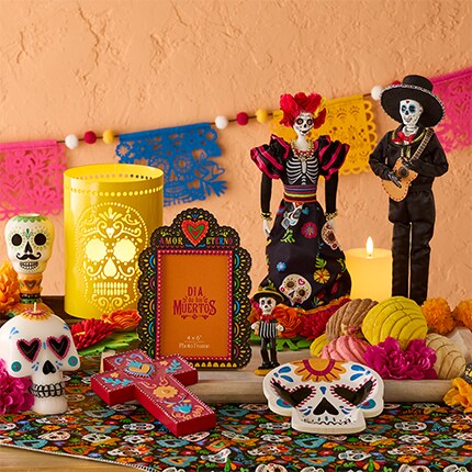 Day of the dead decorations in bright colors
