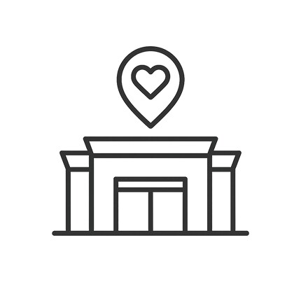 black line icon of open box with scissors, pencil, and paint brush