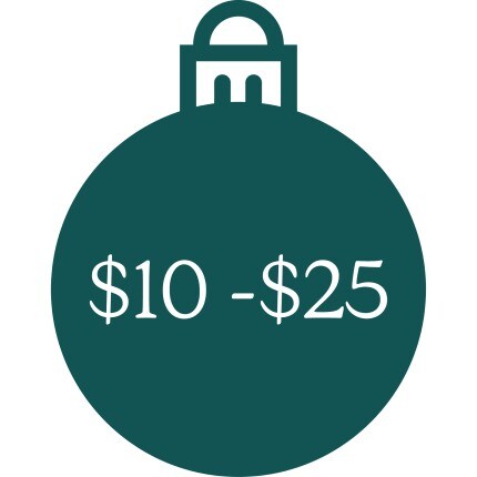 MakerPlace by Michaels A dark teal shopping ornament icon displays “$10–$25” in white, suggesting a budget or price range; the simple, clean design feels neutral.