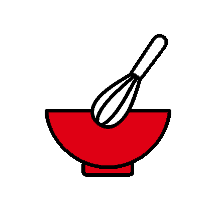 black line icon of bowl with whisk