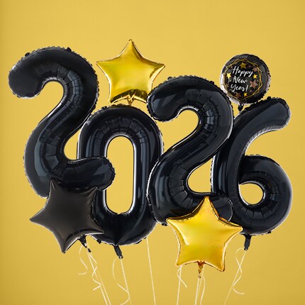 2026 new years balloons in black number balloons