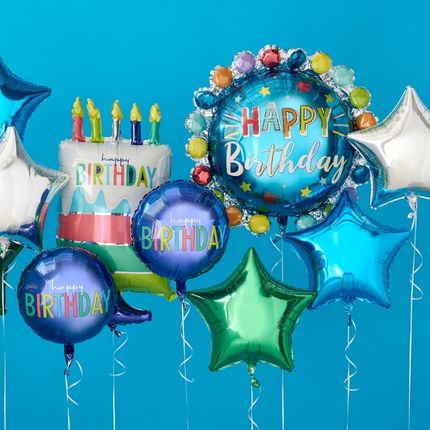 assorted mylar balloons in numbers and shapes