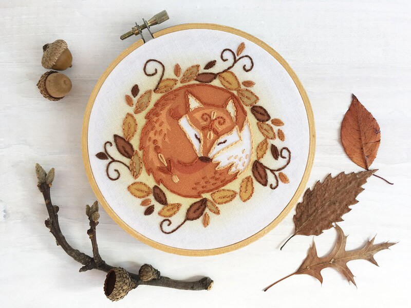 Sleeping Fox Hand Embroidery Kit, DIY craft kit