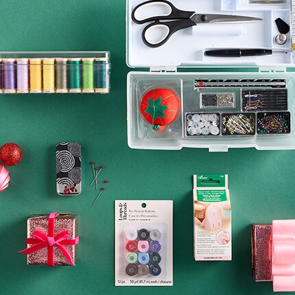 Sewing notions and supplies on a table