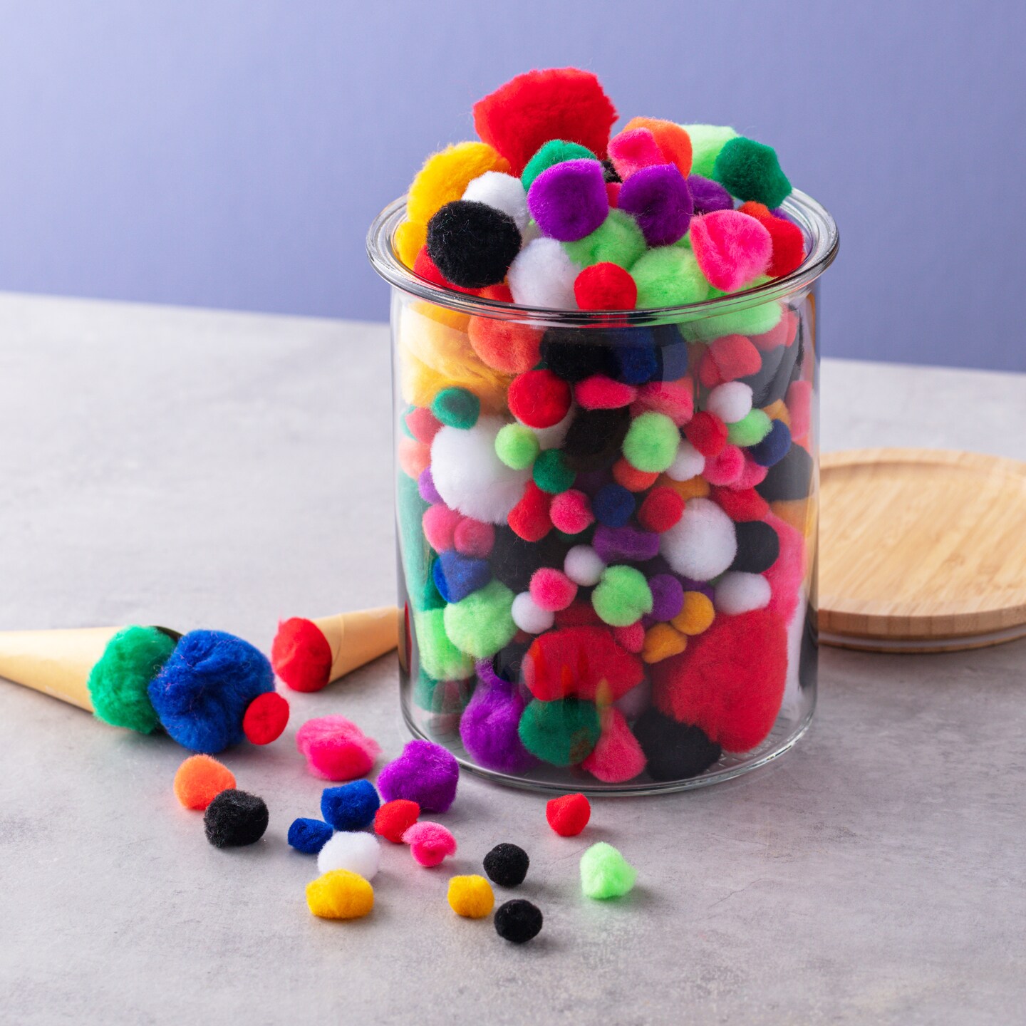 Pom poms in a jar