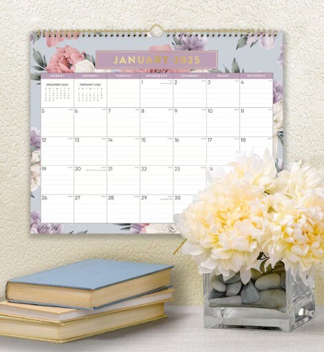 Calendar with a book and flower vase