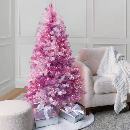 A Christmas tree with lights 