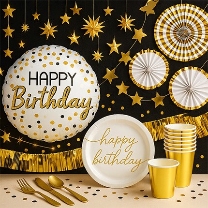 gold confetti themed party kit