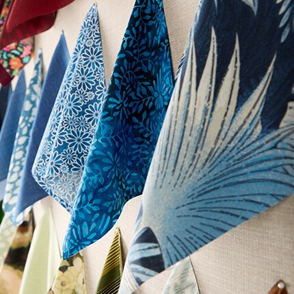 fabric in blue and white print