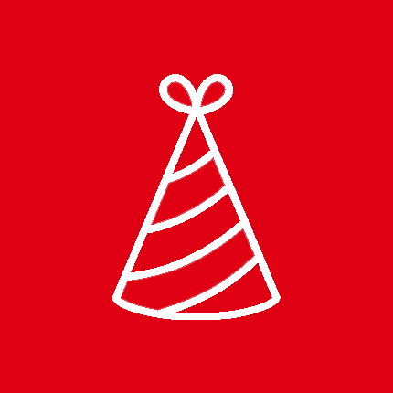 white outline of party hat on red background