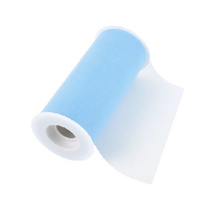roll of light blue tulle fabric
