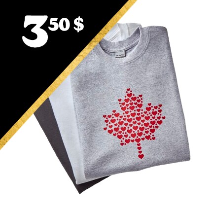 T-shirts gris, blancs et noirs avec 3,50 $ en texte blanc à l'intérieur d'un triangle noir.