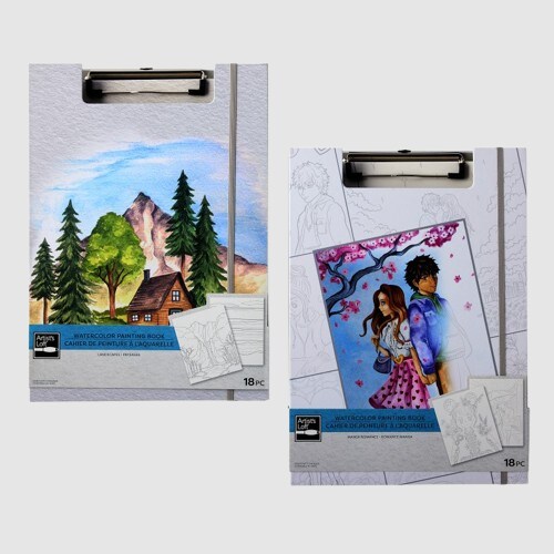 On the go painting kits with completed images on top