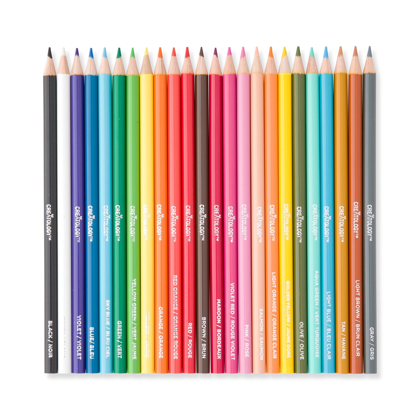 Creatology colored pencils lined up. 