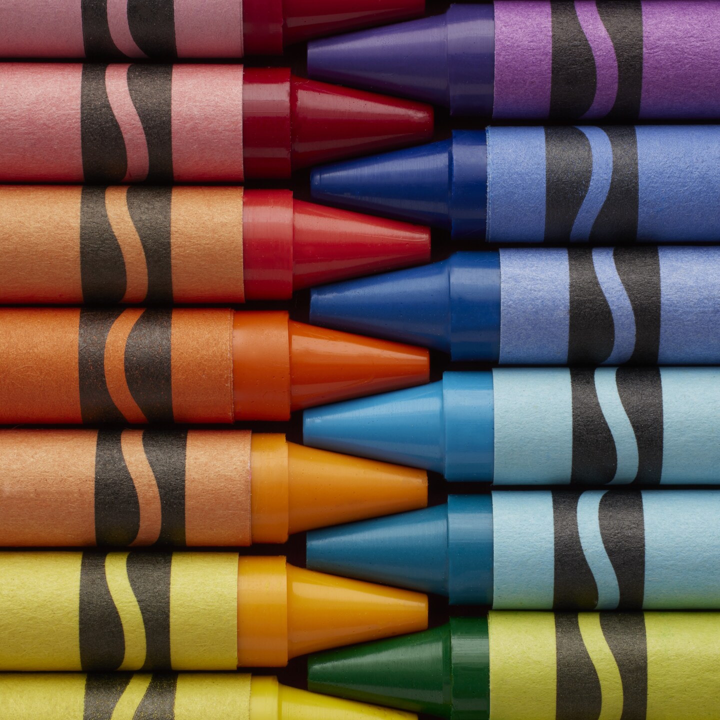 macro image of multiple Crayola crayons