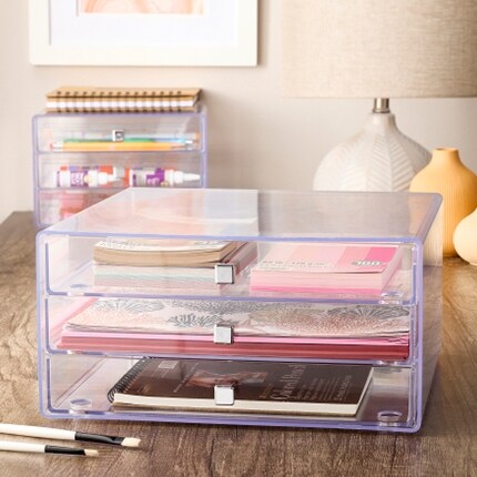 Clear plastic desk tabletop organizer