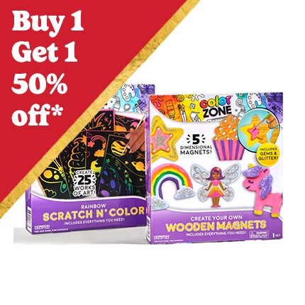 kids wood magnet painting kit and rainbow scratch kit