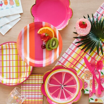 Summer party supplies on table