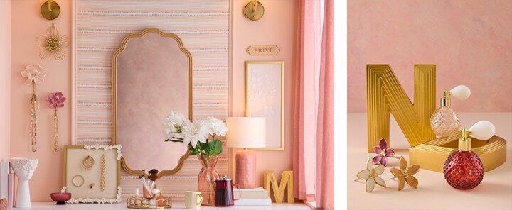 Girly pink & gold floral decor