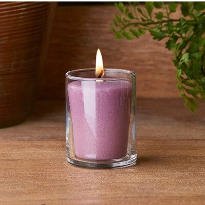 1 purple votive in glass holder
