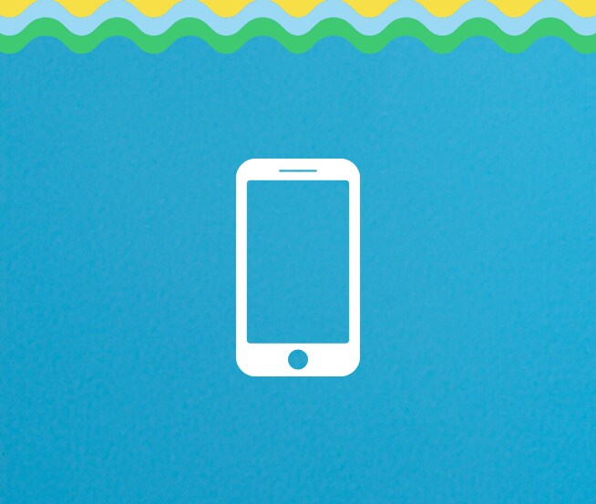 Image of a white cell phone outline with a blue background