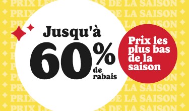 Lowest Prices of the Season message in white circle on yellow background