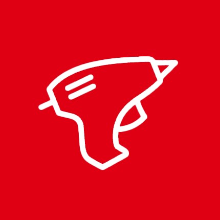 white icon of glue gun on black background