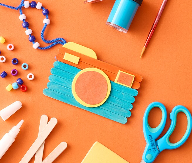 Image of a camera made of craft sticks