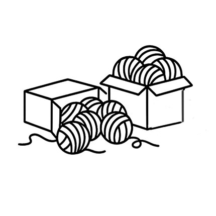 black line icon of open box with scissors, pencil, and paint brush