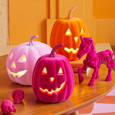 flocked pink and orange pumpkins