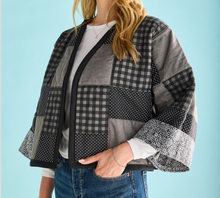 a black and white quilted jacket