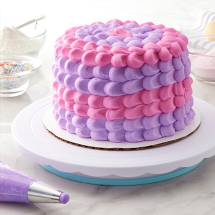 cake with pink and purple icing