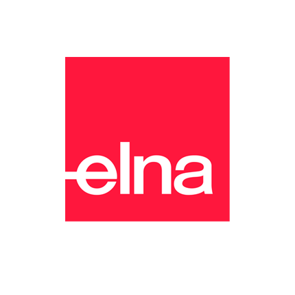 elna logo in white text in red square