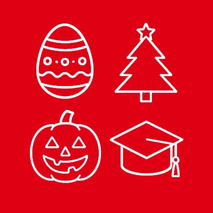 white outline of wreath with red bow on black background