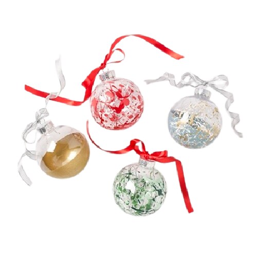 hands holding ornament with red ribbon