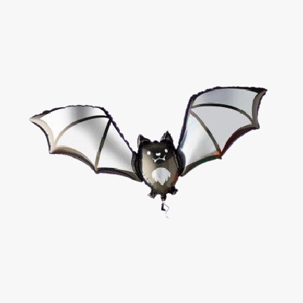 black and silver bat-shaped foil balloon