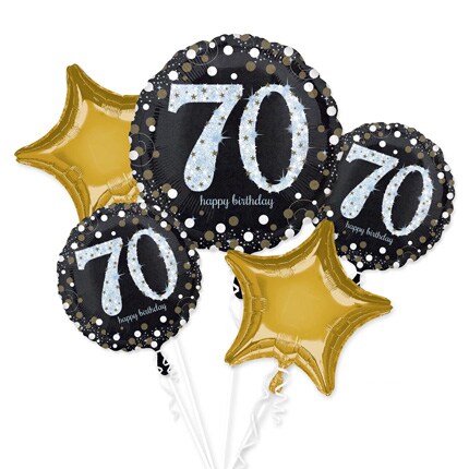 70th milestone birthday balloon bundled filled with helium