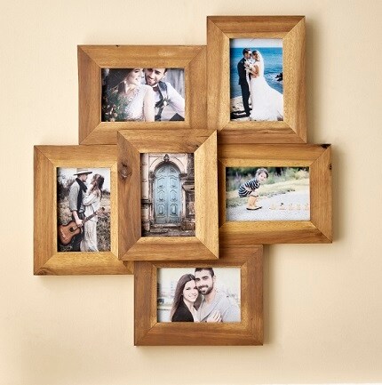 brown wood collage frame with six photos