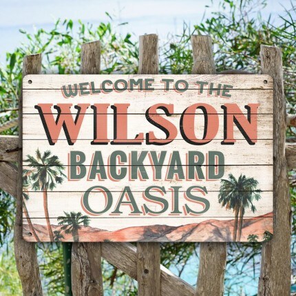 MakerPlace by Michaels Personalized Wall sign that says "Welcome to the Wilson Backyard Oasis".