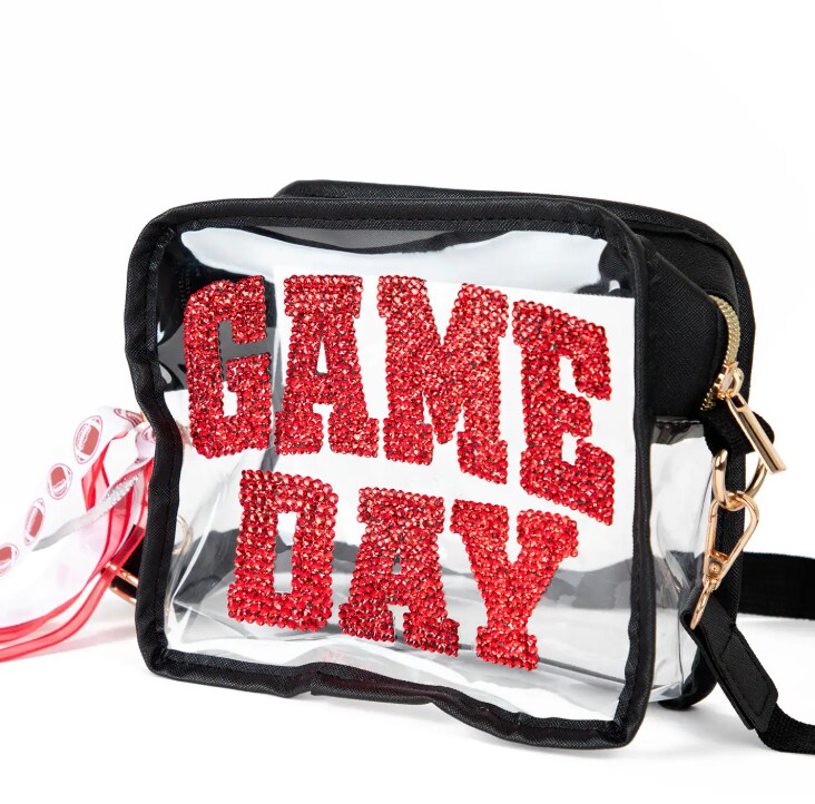 clear, plastic bag that says "game day." 