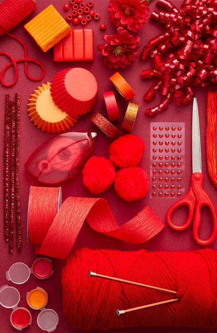red and orange craft and party supplies