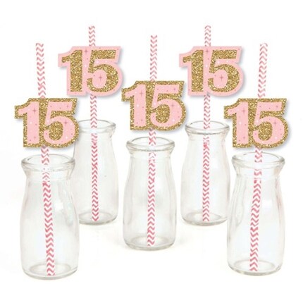 Straws with number 15 Quinceanera party