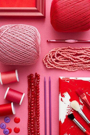 pink and red craft supplies
