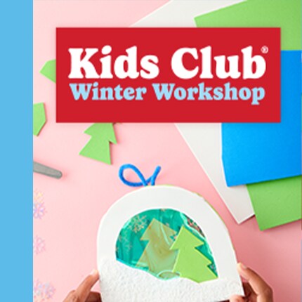 Kids Club Winter workshop with paper crafting project handmade ornament with tree.
